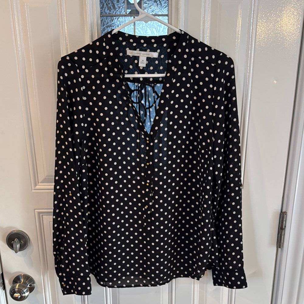 LC Lauren Conrad Black Polka Dot Blouse